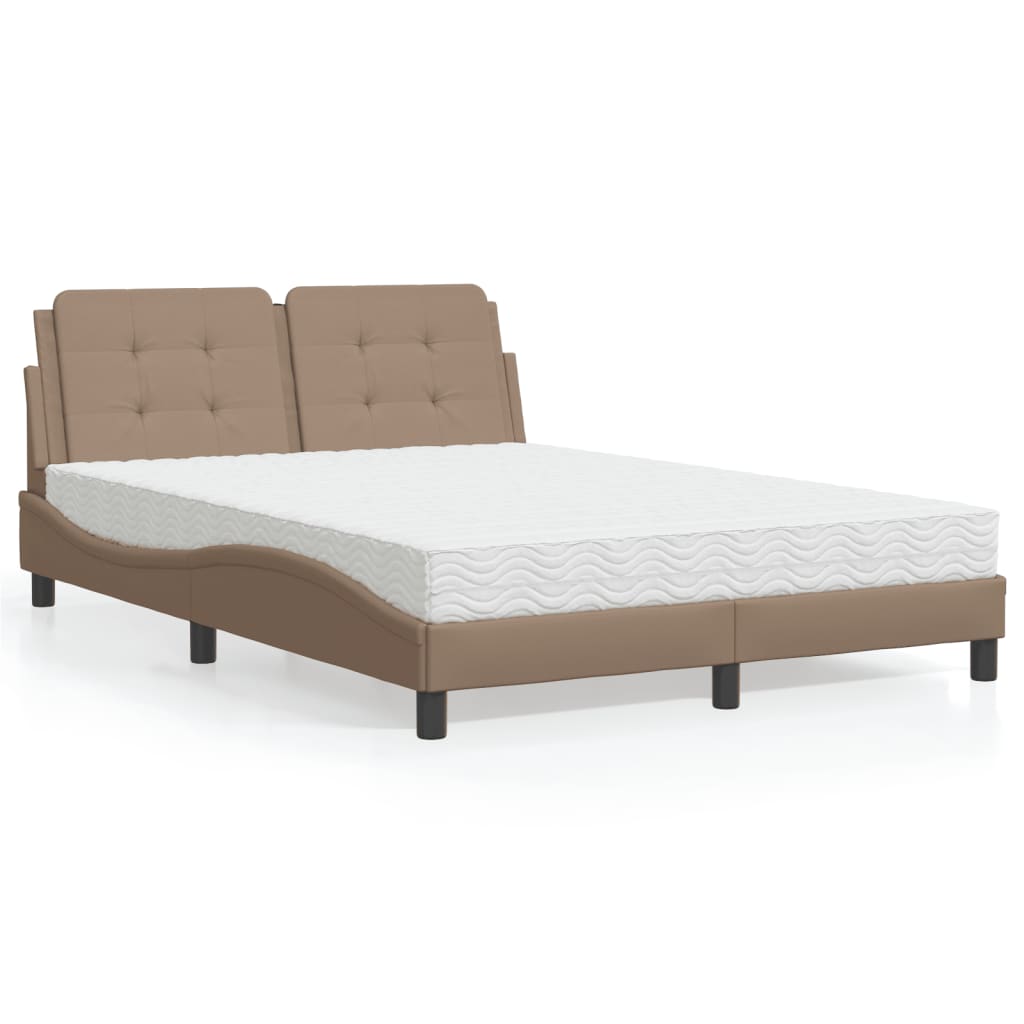 Cama com colchão 140x190 cm couro artificial cappuccino