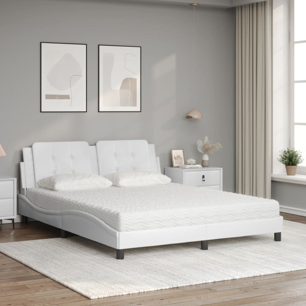 Cama com colchão 160x200 cm couro artificial branco