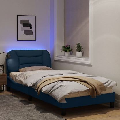 Estrutura de cama c/ luzes LED 80x200 cm tecido azul