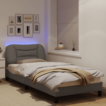 Estrutura cama c/ luzes LED 90x190 cm tecido cinza acastanhado