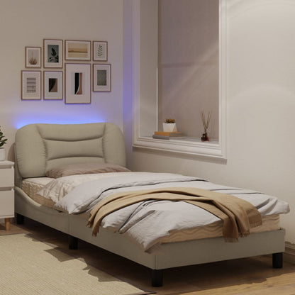 Estrutura de cama c/ luzes LED 90x190 cm tecido cor creme