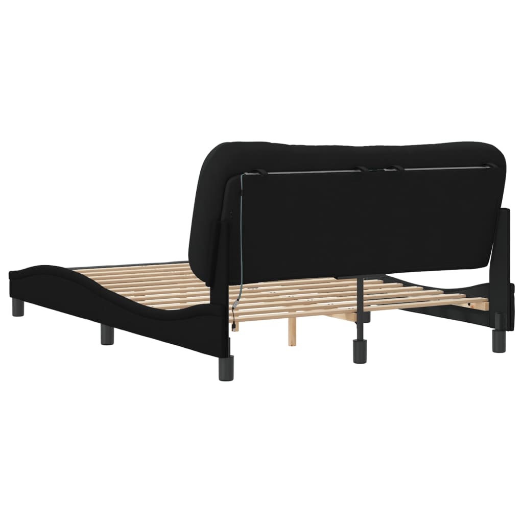 Estrutura de cama c/ luzes LED 140x190 cm tecido preto