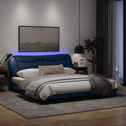 Estrutura de cama c/ luzes LED 180x200 cm tecido azul