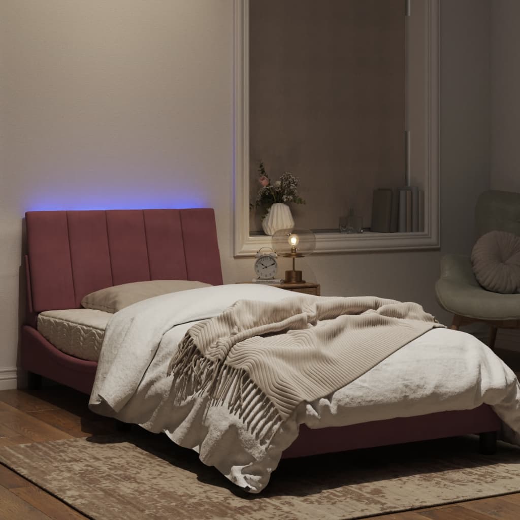 Estrutura de cama c/ luzes LED 100x200 cm veludo rosa