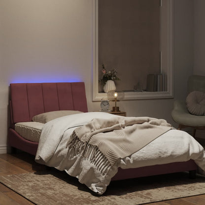 Estrutura de cama c/ luzes LED 100x200 cm veludo rosa