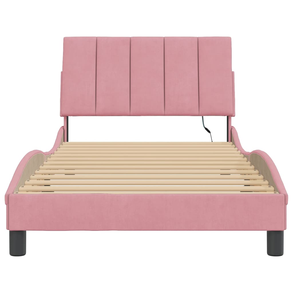 Estrutura de cama c/ luzes LED 100x200 cm veludo rosa