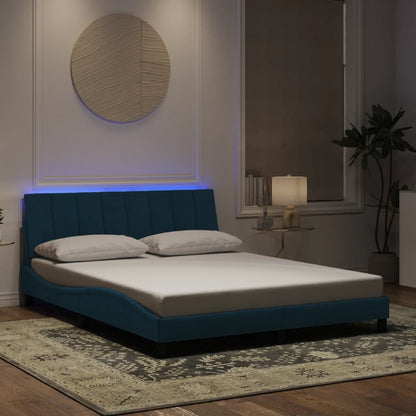 Estrutura de cama c/ luzes LED 160x200 cm veludo azul