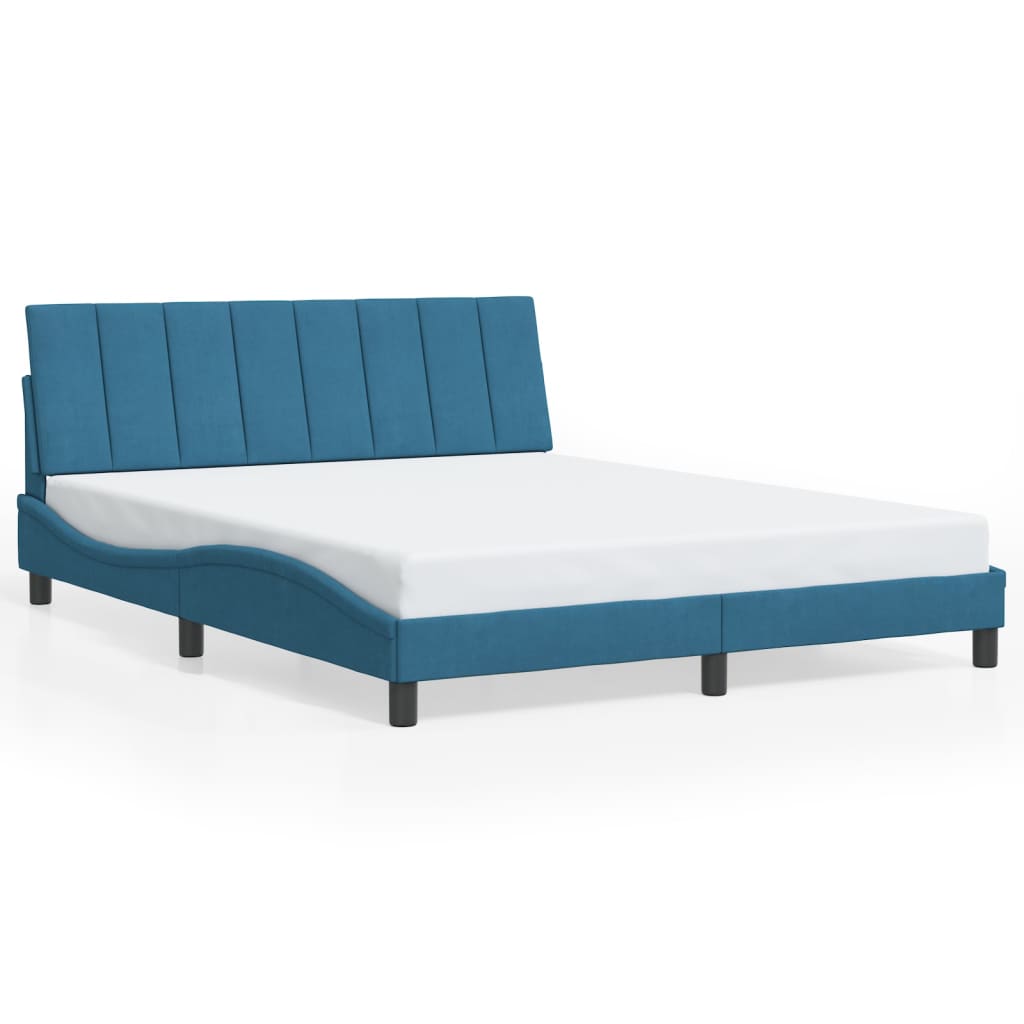 Estrutura de cama c/ luzes LED 160x200 cm veludo azul