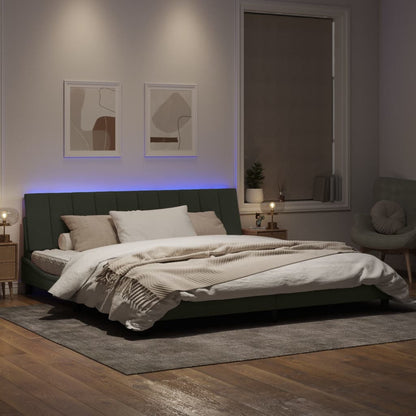 Estrutura de cama c/ luzes LED 200x200 cm veludo cinzento-claro