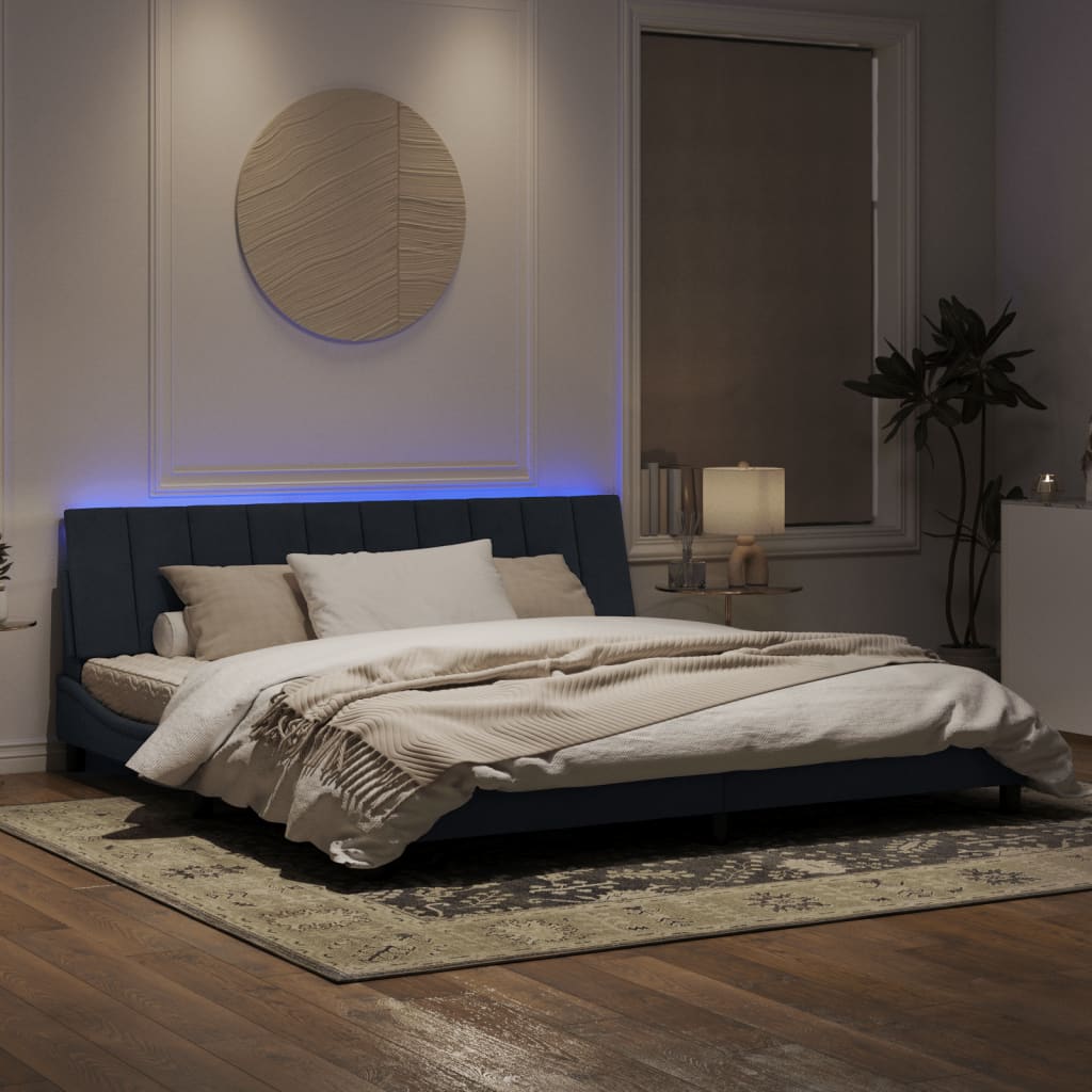 Estrutura de cama c/ luzes LED 200x200cm veludo cinzento-escuro