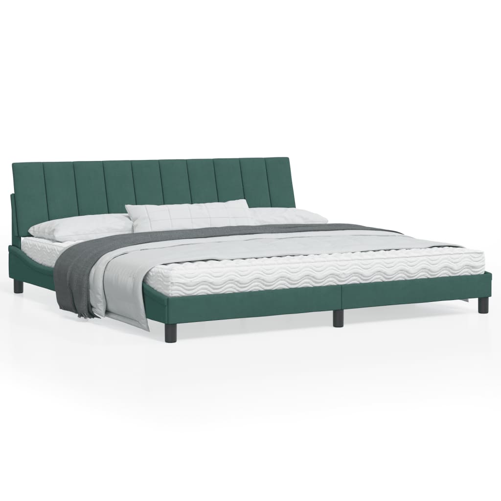 Estrutura de cama c/ luzes LED 200x200 cm veludo verde-escuro