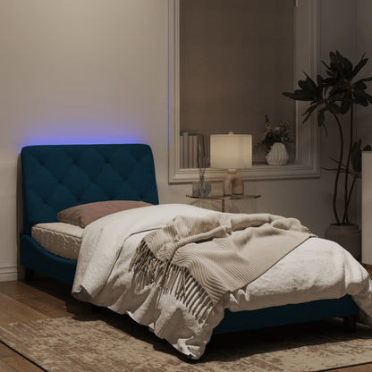 Estrutura de cama c/ luzes LED 90x190 cm veludo azul