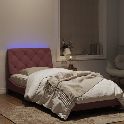 Estrutura de cama c/ luzes LED 90x200 cm veludo rosa