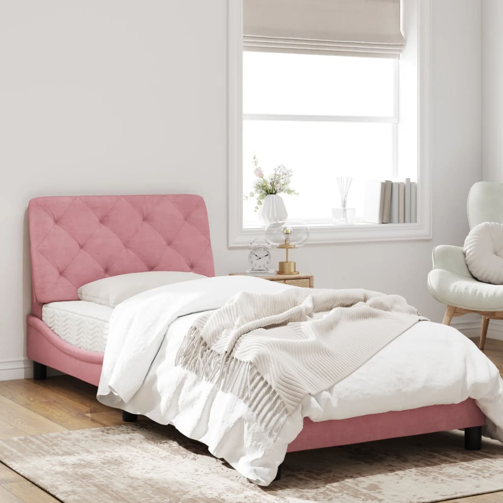 Estrutura de cama c/ luzes LED 90x200 cm veludo rosa