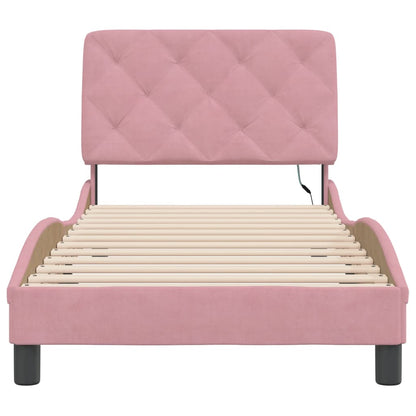 Estrutura de cama c/ luzes LED 90x200 cm veludo rosa