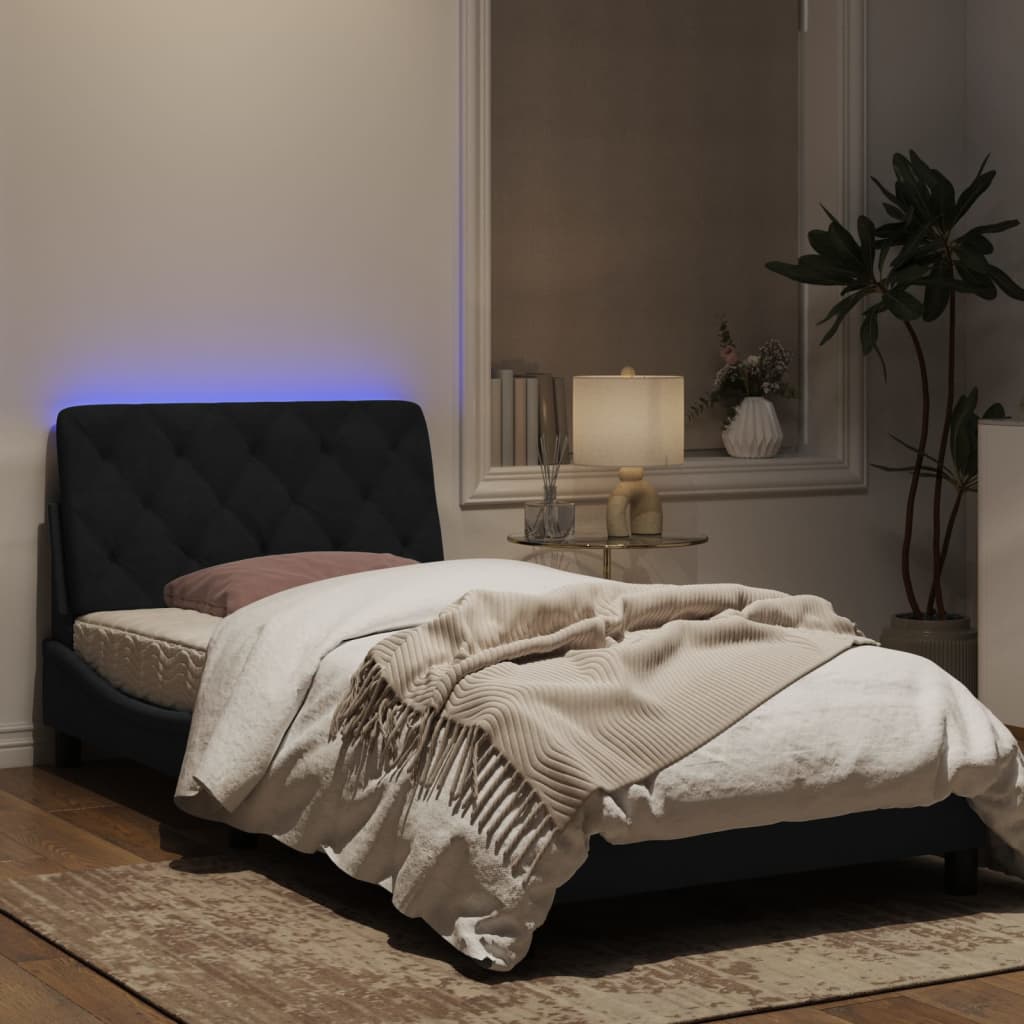 Estrutura de cama c/ luzes LED 100x200 cm veludo preto