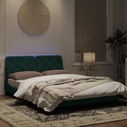 Estrutura de cama c/ luzes LED 120x200 cm veludo verde-escuro