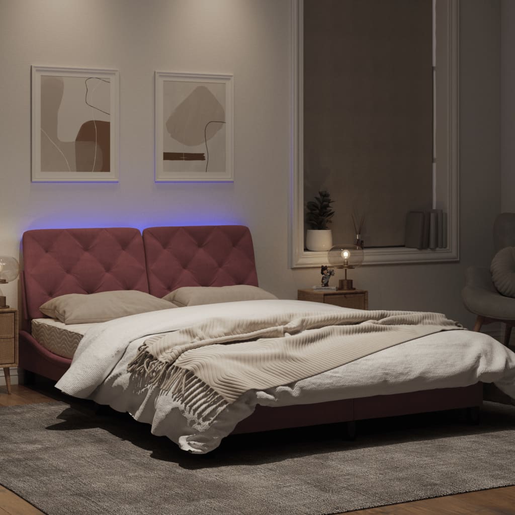 Estrutura de cama c/ luzes LED 120x200 cm veludo rosa