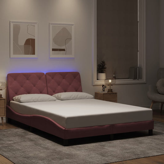 Estrutura de cama c/ luzes LED 120x200 cm veludo rosa