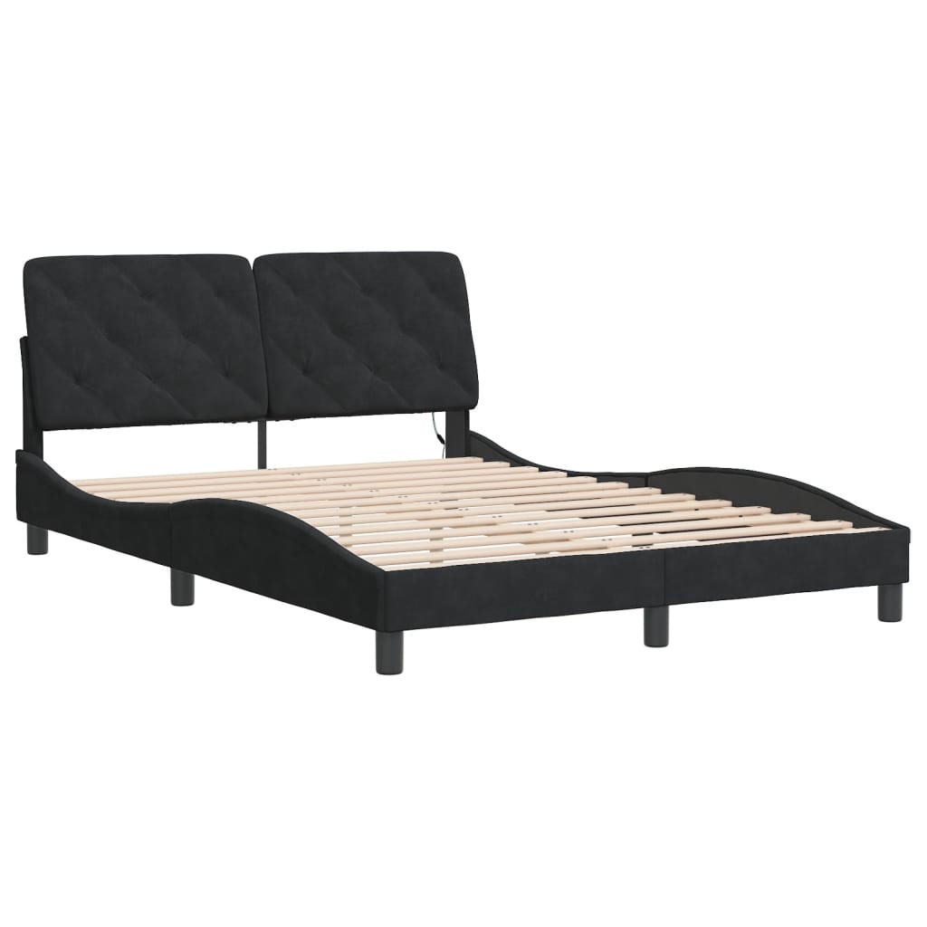 Estrutura de cama c/ luzes LED 140x190 cm veludo preto