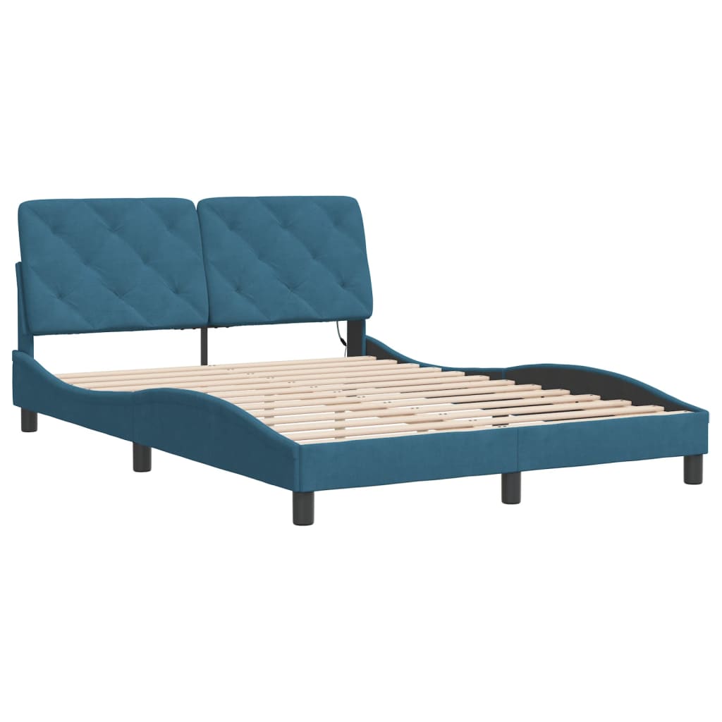 Estrutura de cama c/ luzes LED 140x190 cm veludo azul