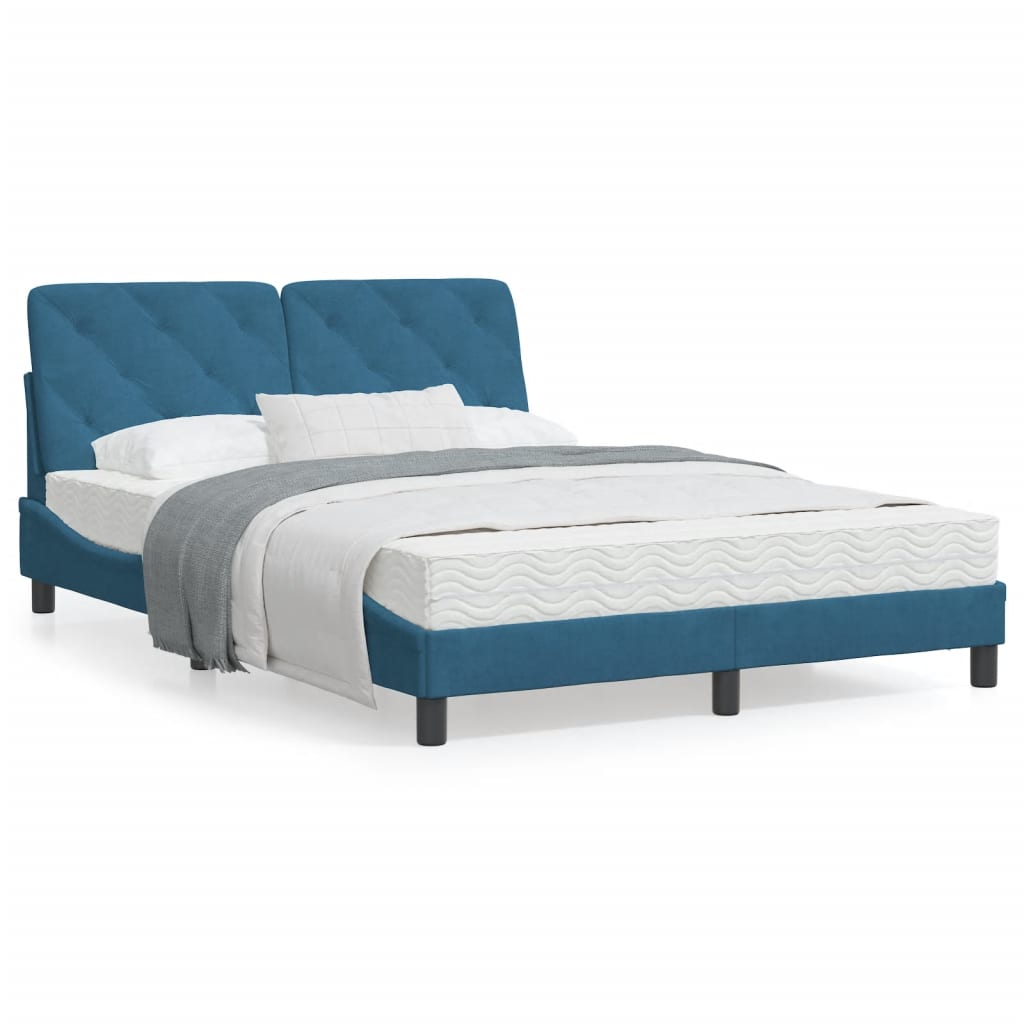 Estrutura de cama c/ luzes LED 140x190 cm veludo azul