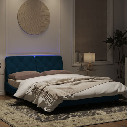 Estrutura de cama c/ luzes LED 140x200 cm veludo azul