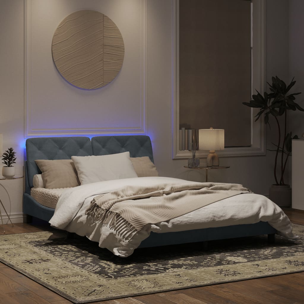 Estrutura de cama c/ luzes LED 160x200cm veludo cinzento-escuro