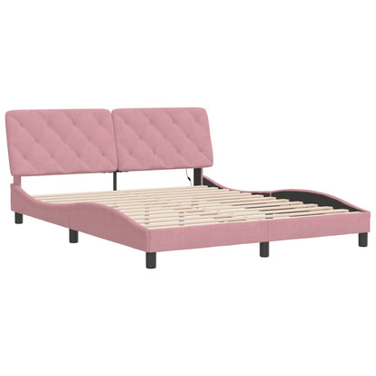 Estrutura de cama c/ luzes LED 160x200 cm veludo rosa