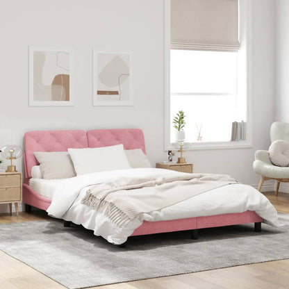 Estrutura de cama c/ luzes LED 160x200 cm veludo rosa