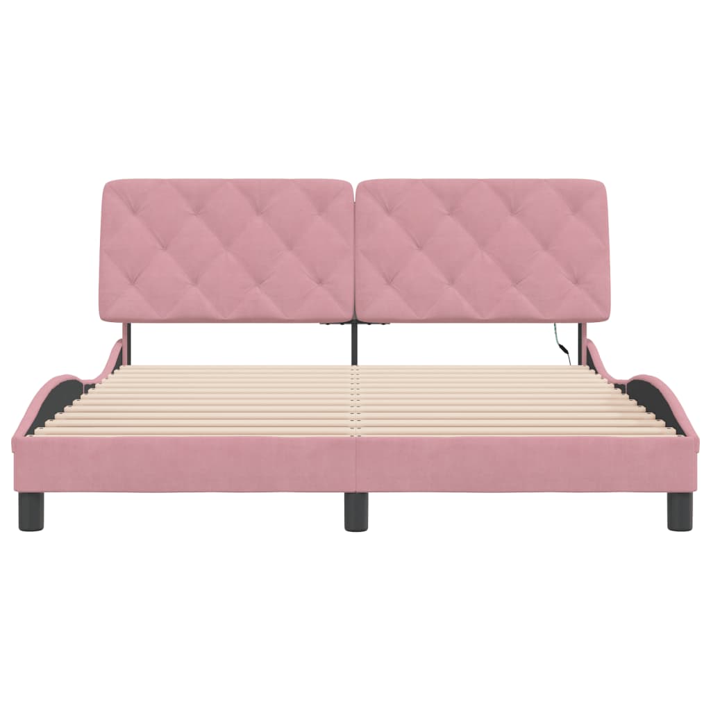 Estrutura de cama c/ luzes LED 160x200 cm veludo rosa