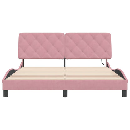 Estrutura de cama c/ luzes LED 160x200 cm veludo rosa