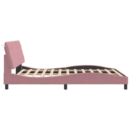 Estrutura de cama c/ luzes LED 160x200 cm veludo rosa