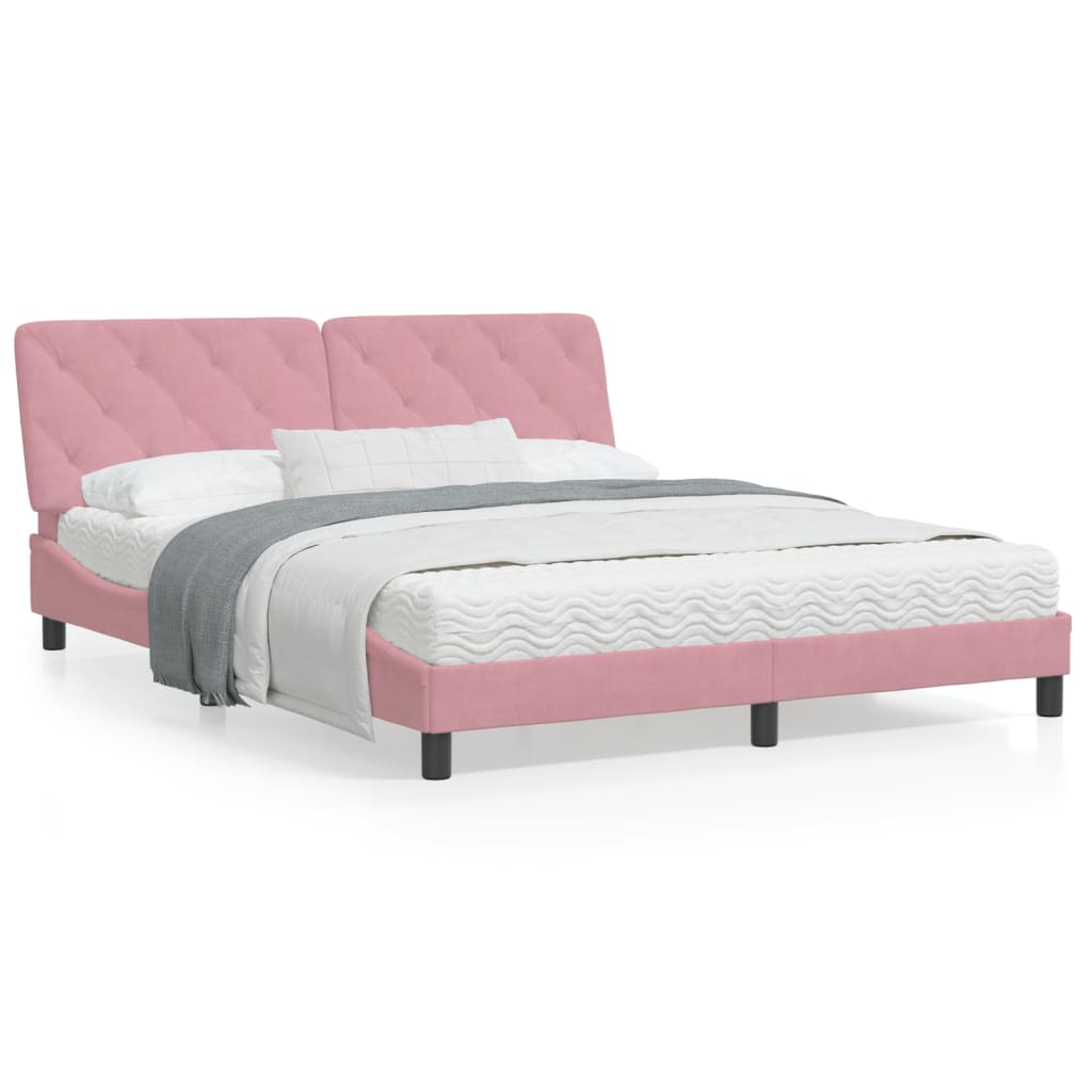 Estrutura de cama c/ luzes LED 160x200 cm veludo rosa