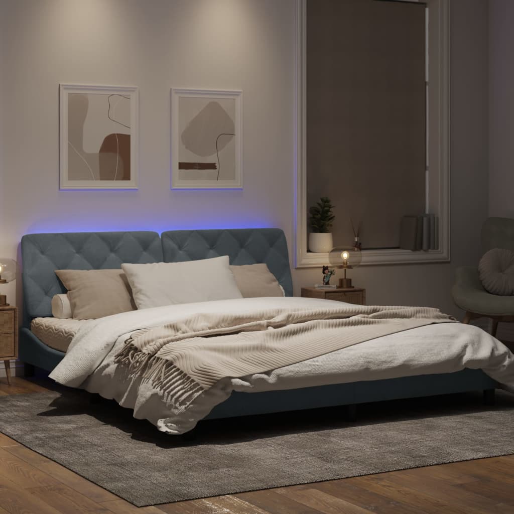 Estrutura de cama c/ luzes LED 180x200cm veludo cinzento-escuro