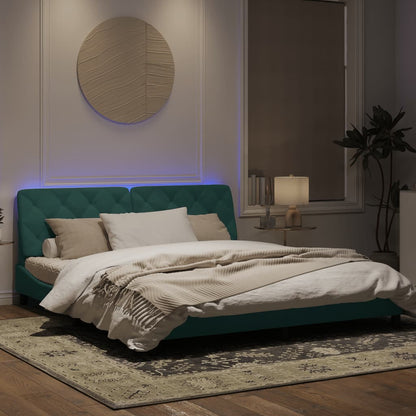 Estrutura de cama c/ luzes LED 180x200 cm veludo verde-escuro