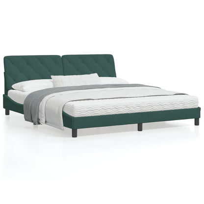 Estrutura de cama c/ luzes LED 180x200 cm veludo verde-escuro