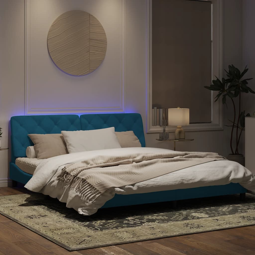 Estrutura de cama c/ luzes LED 180x200 cm veludo azul