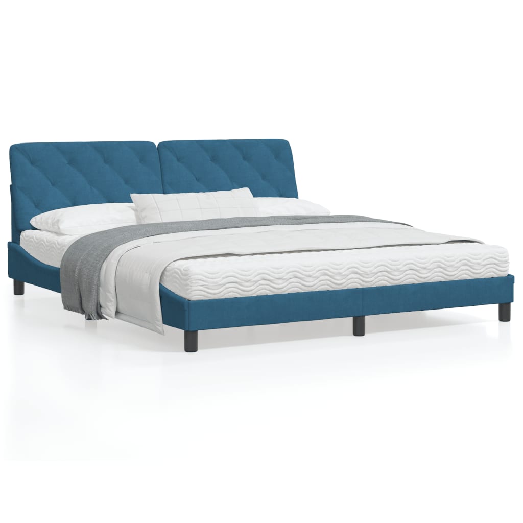 Estrutura de cama c/ luzes LED 180x200 cm veludo azul