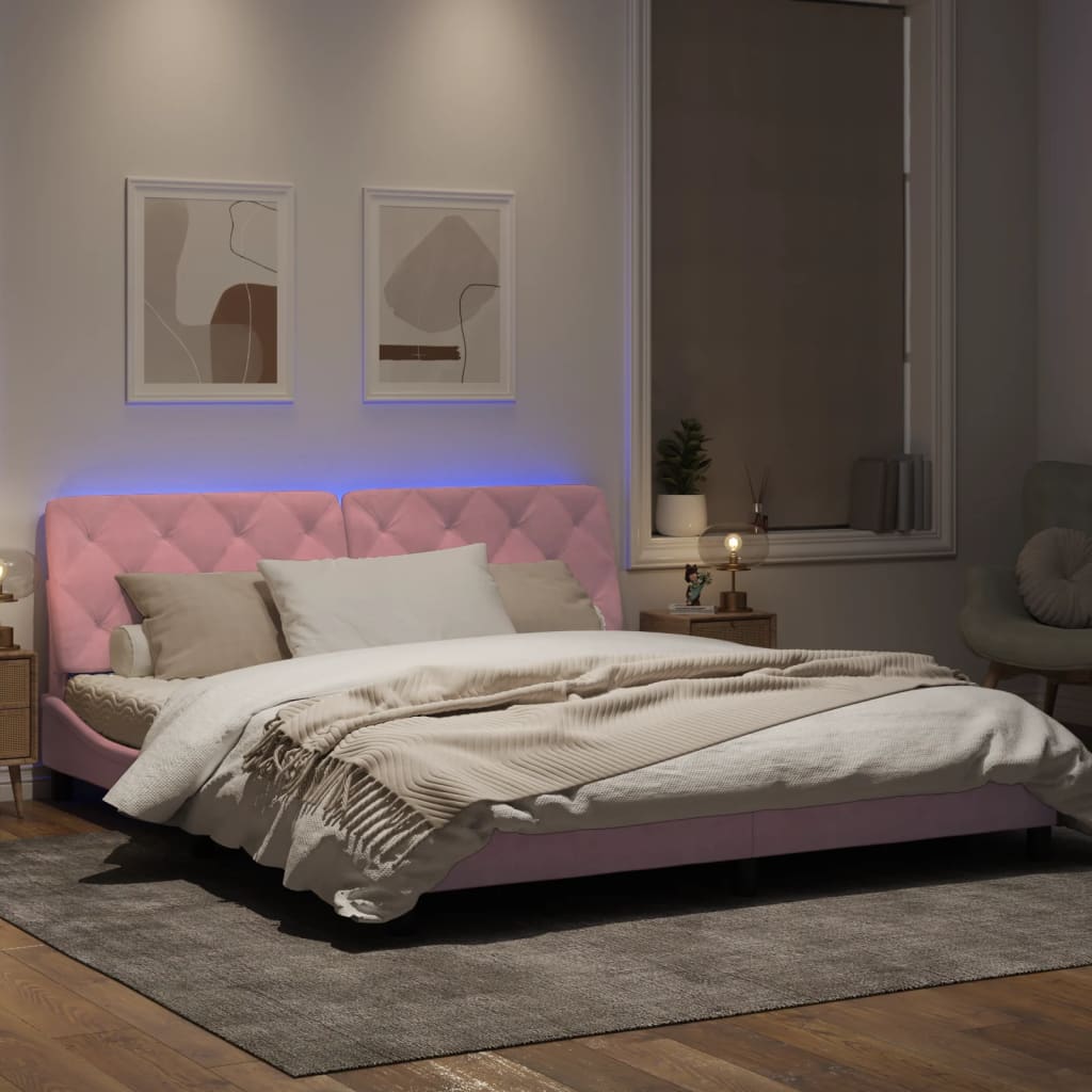 Estrutura de cama c/ luzes LED 180x200 cm veludo rosa