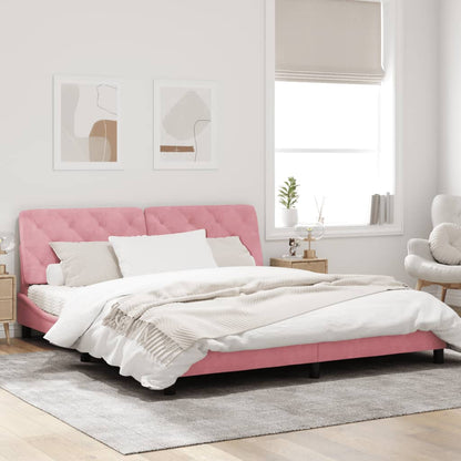 Estrutura de cama c/ luzes LED 180x200 cm veludo rosa