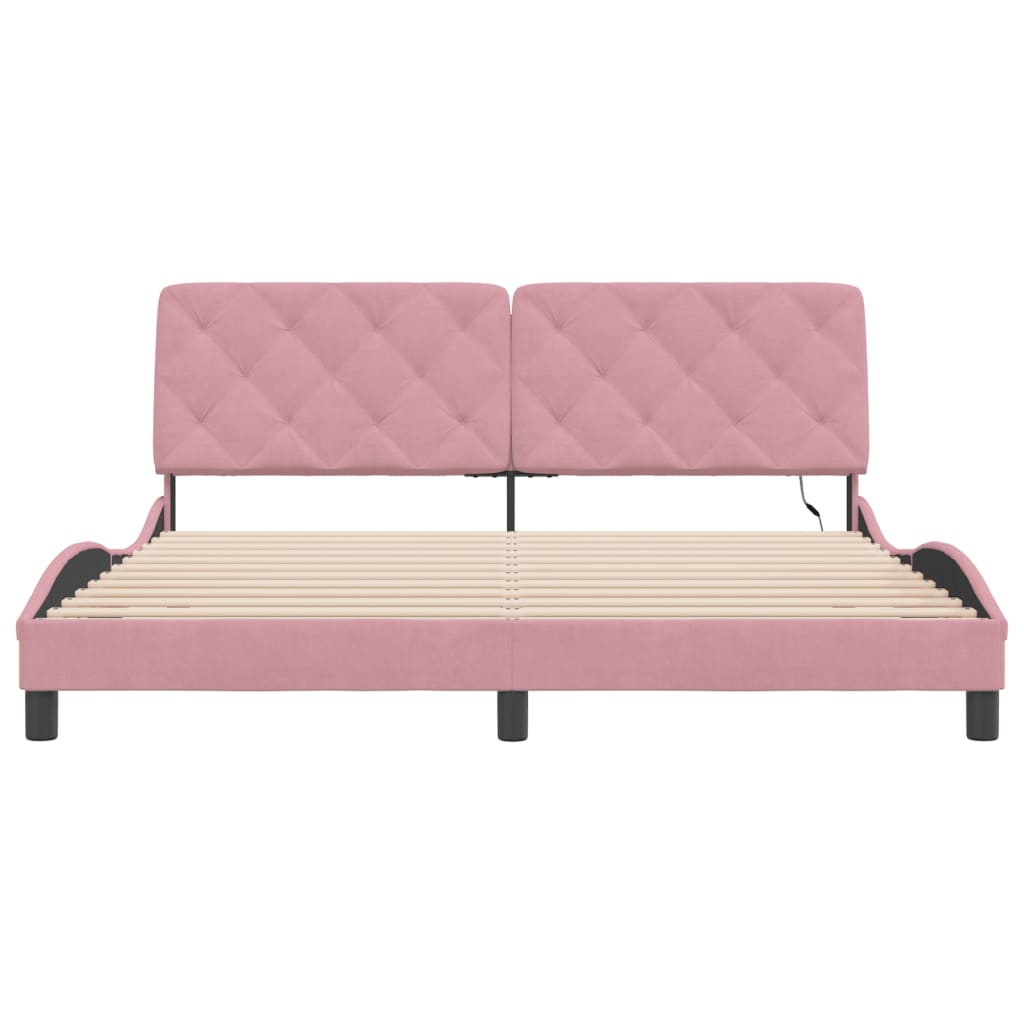 Estrutura de cama c/ luzes LED 180x200 cm veludo rosa