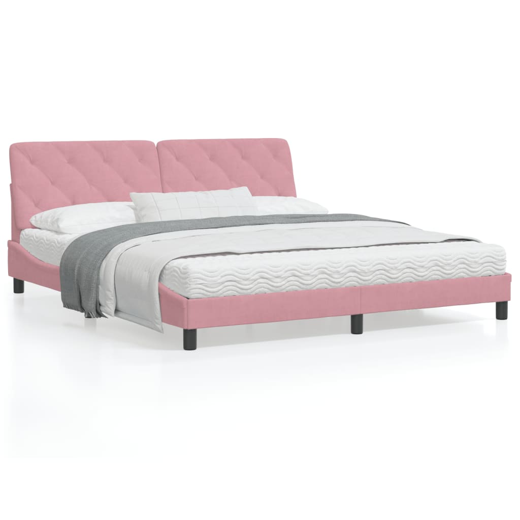 Estrutura de cama c/ luzes LED 180x200 cm veludo rosa