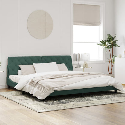 Estrutura de cama c/ luzes LED 200x200 cm veludo verde-escuro