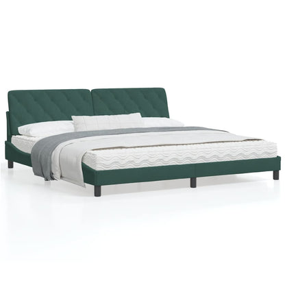 Estrutura de cama c/ luzes LED 200x200 cm veludo verde-escuro