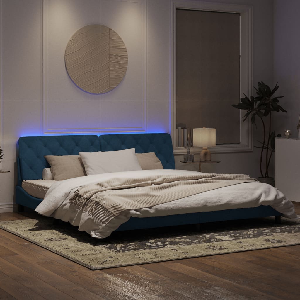 Estrutura de cama c/ luzes LED 200x200 cm veludo azul