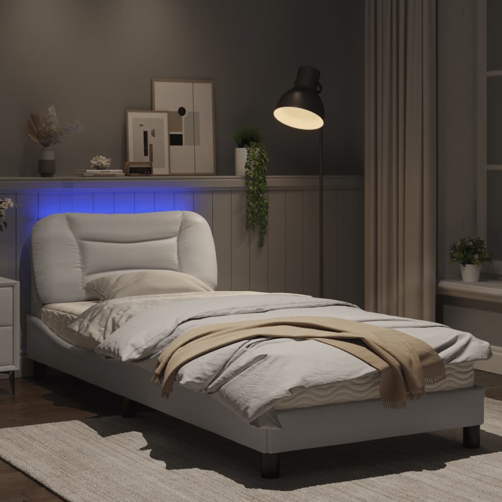 Estrutura de cama c/ luzes LED 80x200cm couro artificial branco