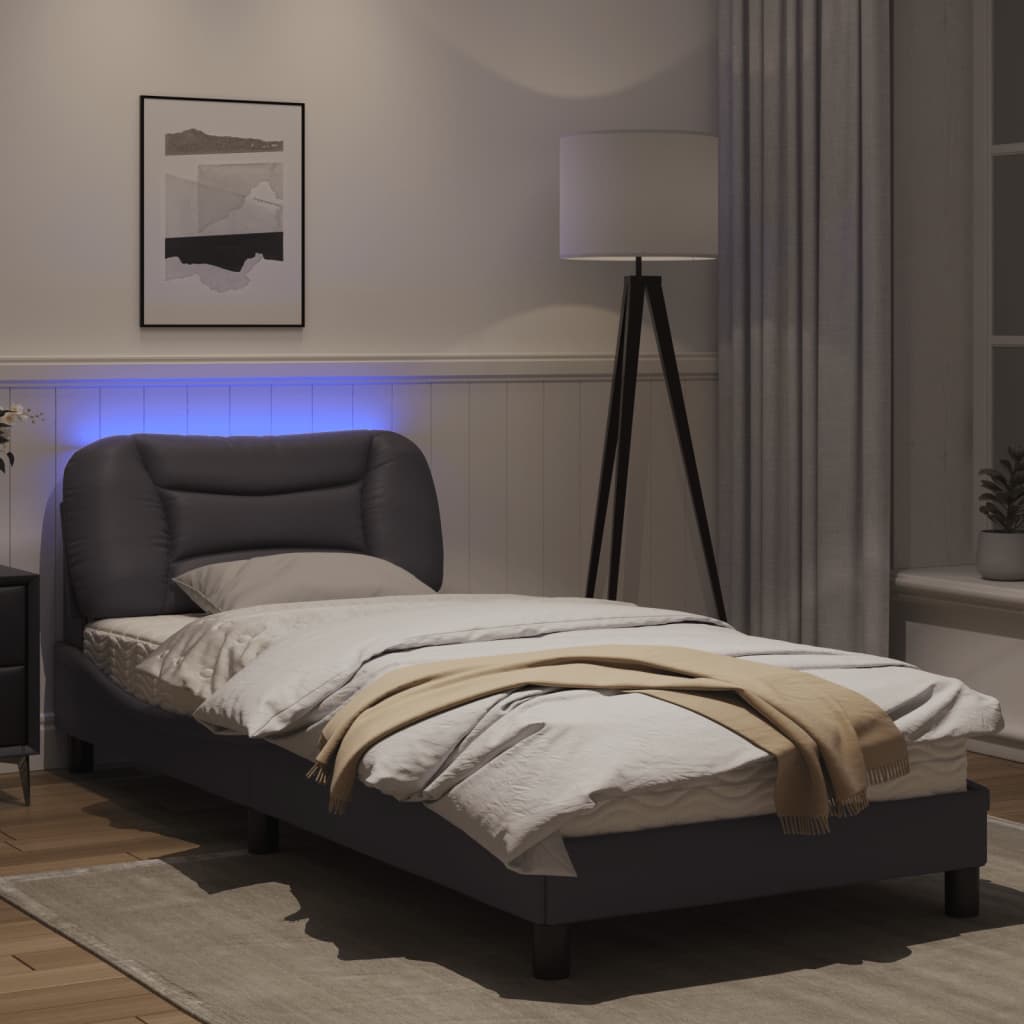 Estrutura de cama c/ luzes LED 80x200cm couro artificial cinza