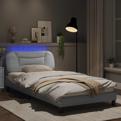 Estrutura cama c/ luzes LED 100x200 cm couro artificial branco