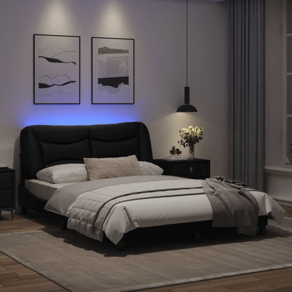 Estrutura de cama c/ luzes LED 120x200cm couro artificial preto